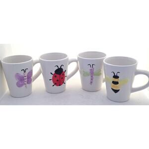 Cups/Mugs-PAI-Hand Painted-Insects-Bumble Bee-Butterfly-Ladybug-Ladybug-Set 4